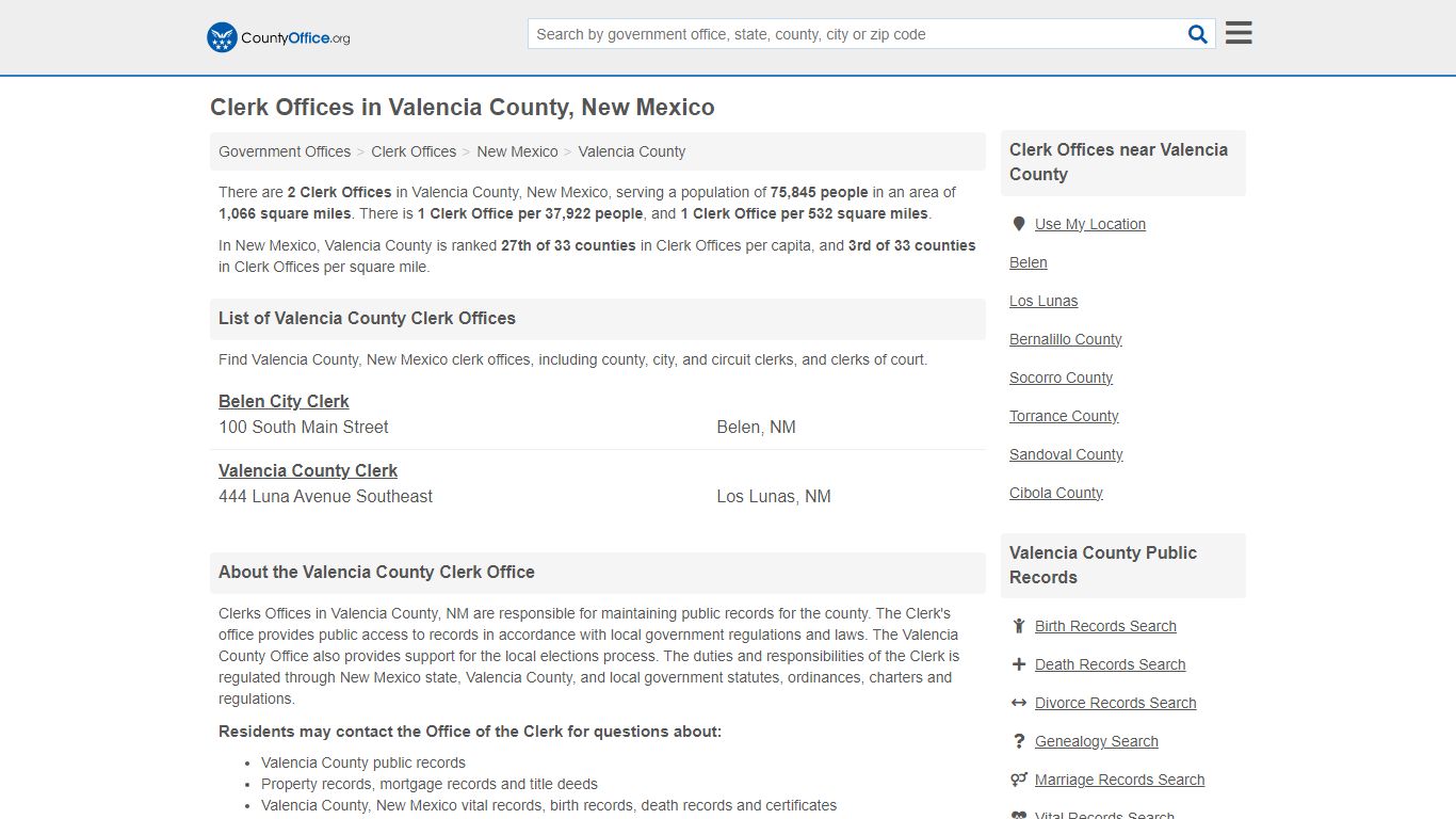 Clerk Offices - Valencia County, NM (County & Court Records)